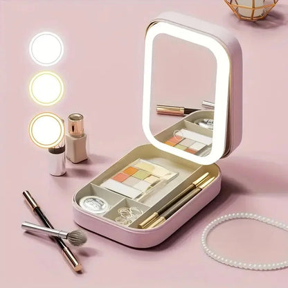 LED Mirror Makeup Storage Box Portable Travel Makeup Case Cosmetic Bag Large-Capacity Make up Storage Box Makeup Accessories